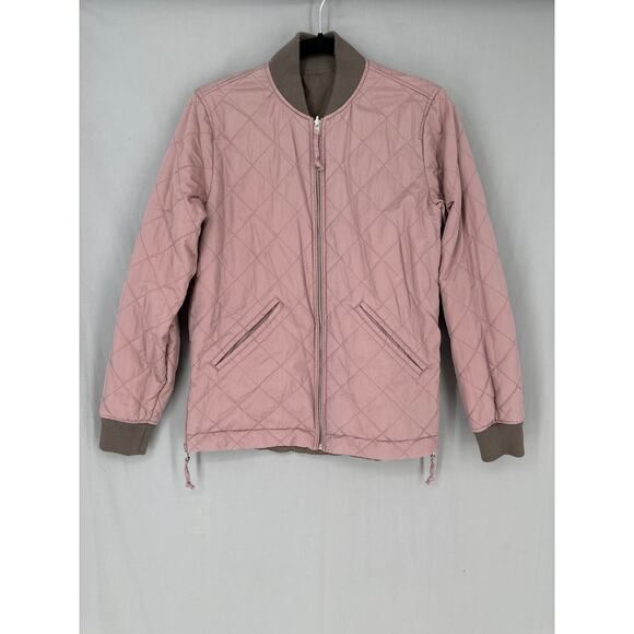 Abercrombie Fitch Jacket Womens XS Brown Pink Quilted Bomber Zip Reversible - Picture 3 of 10